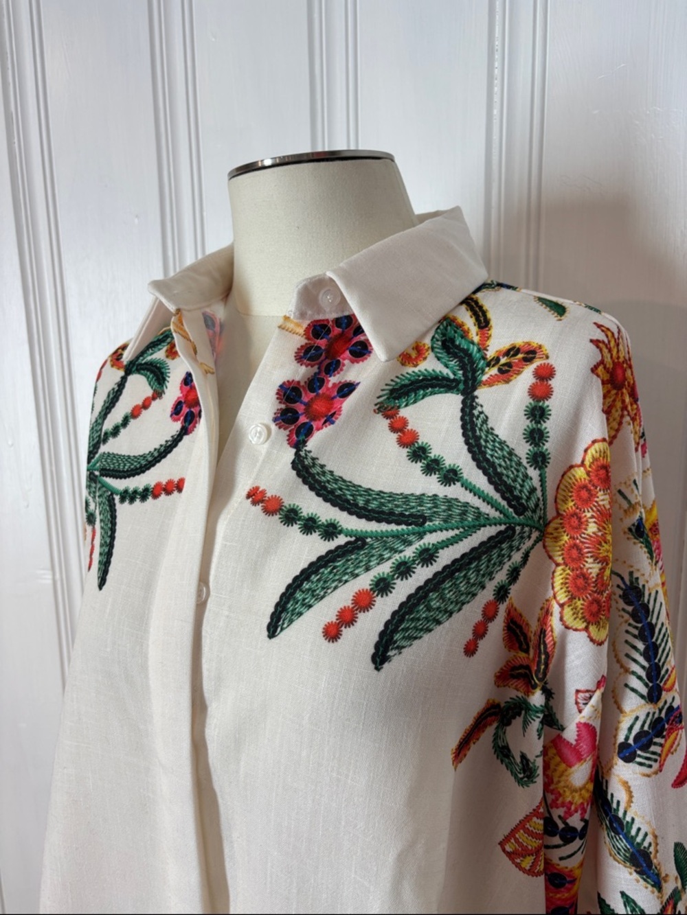 NWT INTUITION Paris Oversized High-Low Botanical Print Button-Up Shirt - M/L - Picture 5 of 9